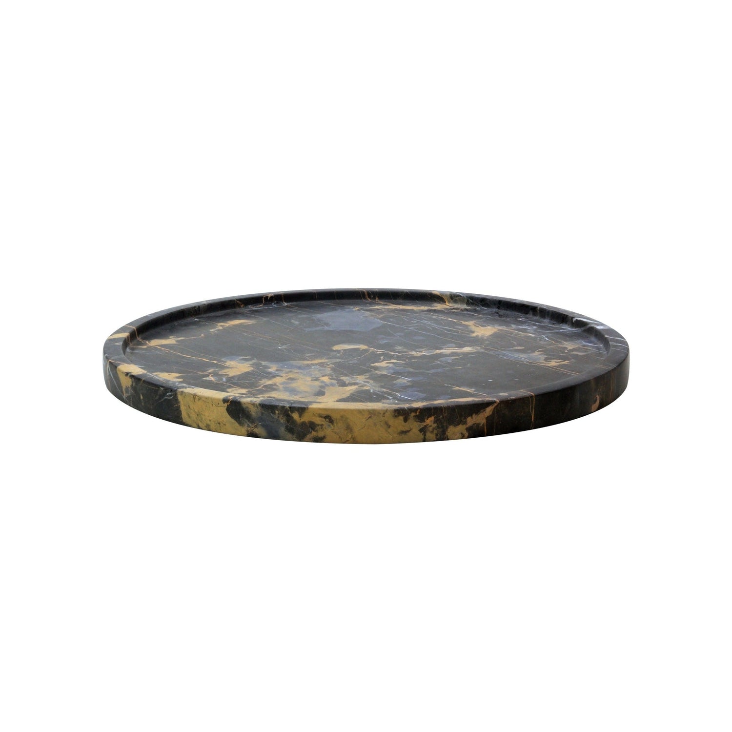 Marble Crafter, Athena Collection Black & Gold Marble Round Honed Finish Tray 14″