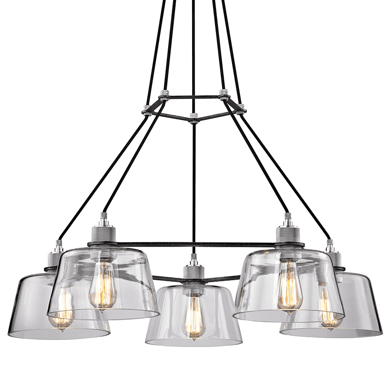 Troy Lighting, Audiophile 5Lt Chandelier Old Silver And Polished Aluminum