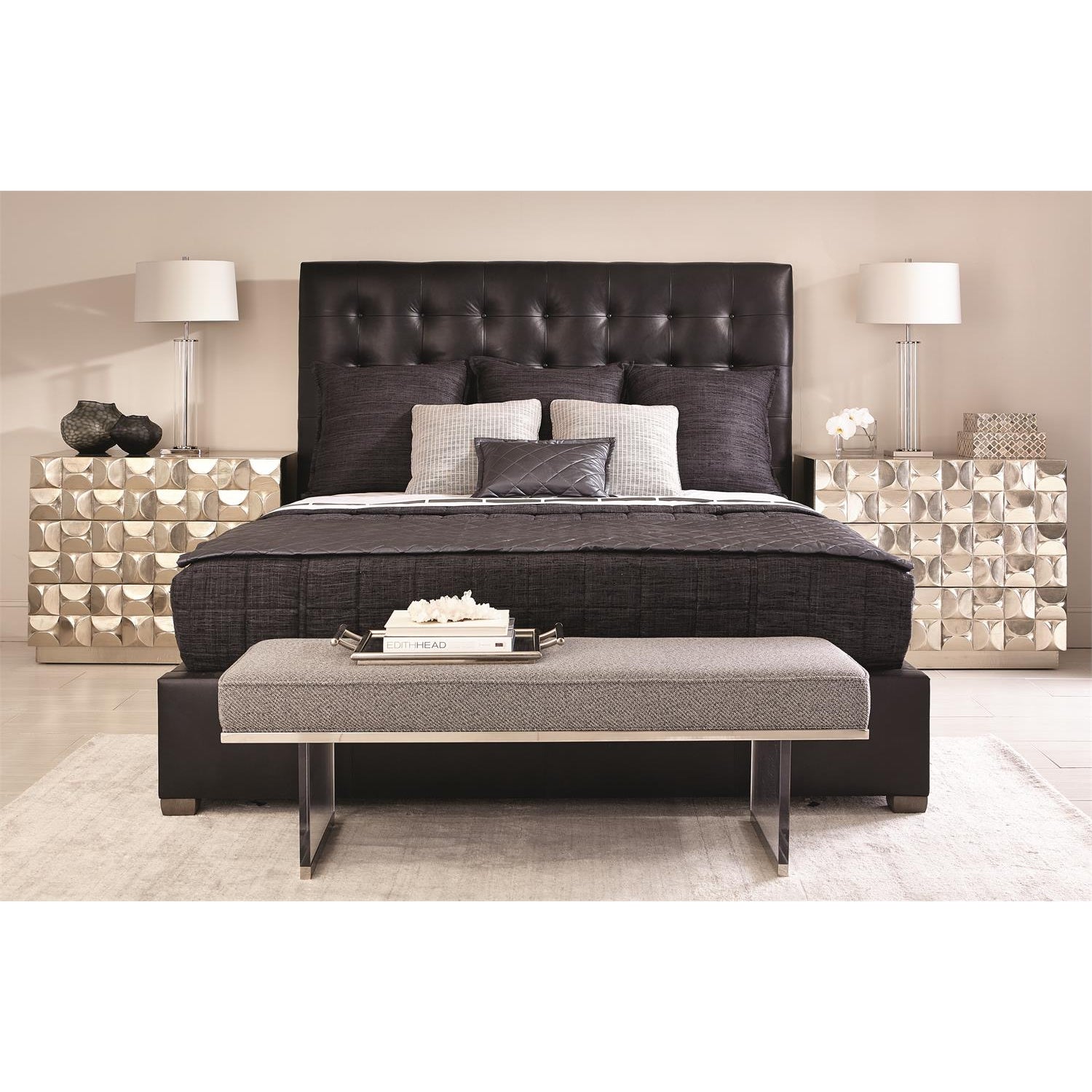 Bernhardt, Avery Leather Panel Bed Queen