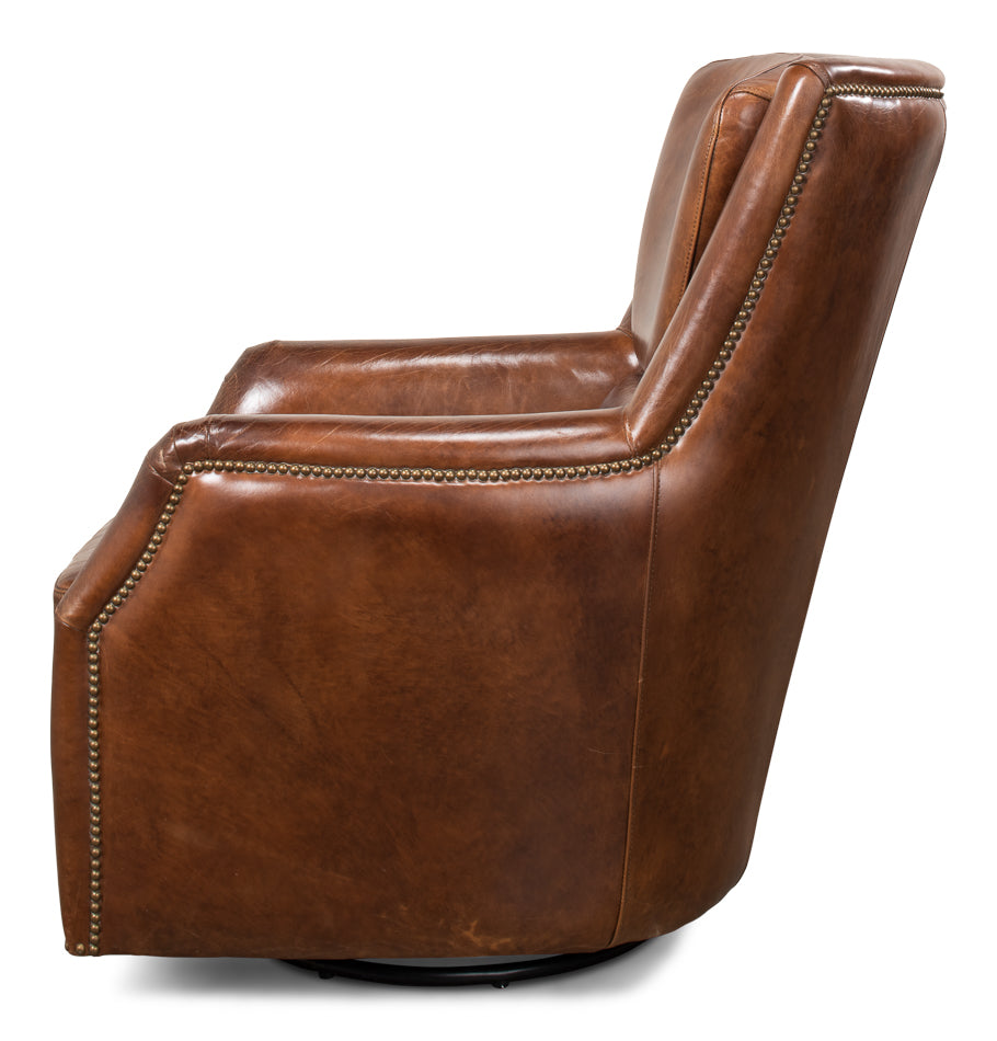 SARREID, Baker Leather Swivel Chair