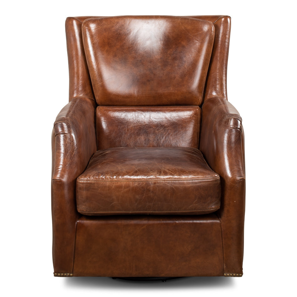 SARREID, Baker Leather Swivel Chair