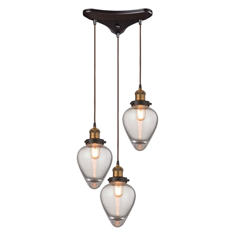 Elk Home, Bartram 15'' Wide 3-Light Pendant - Antique Brass