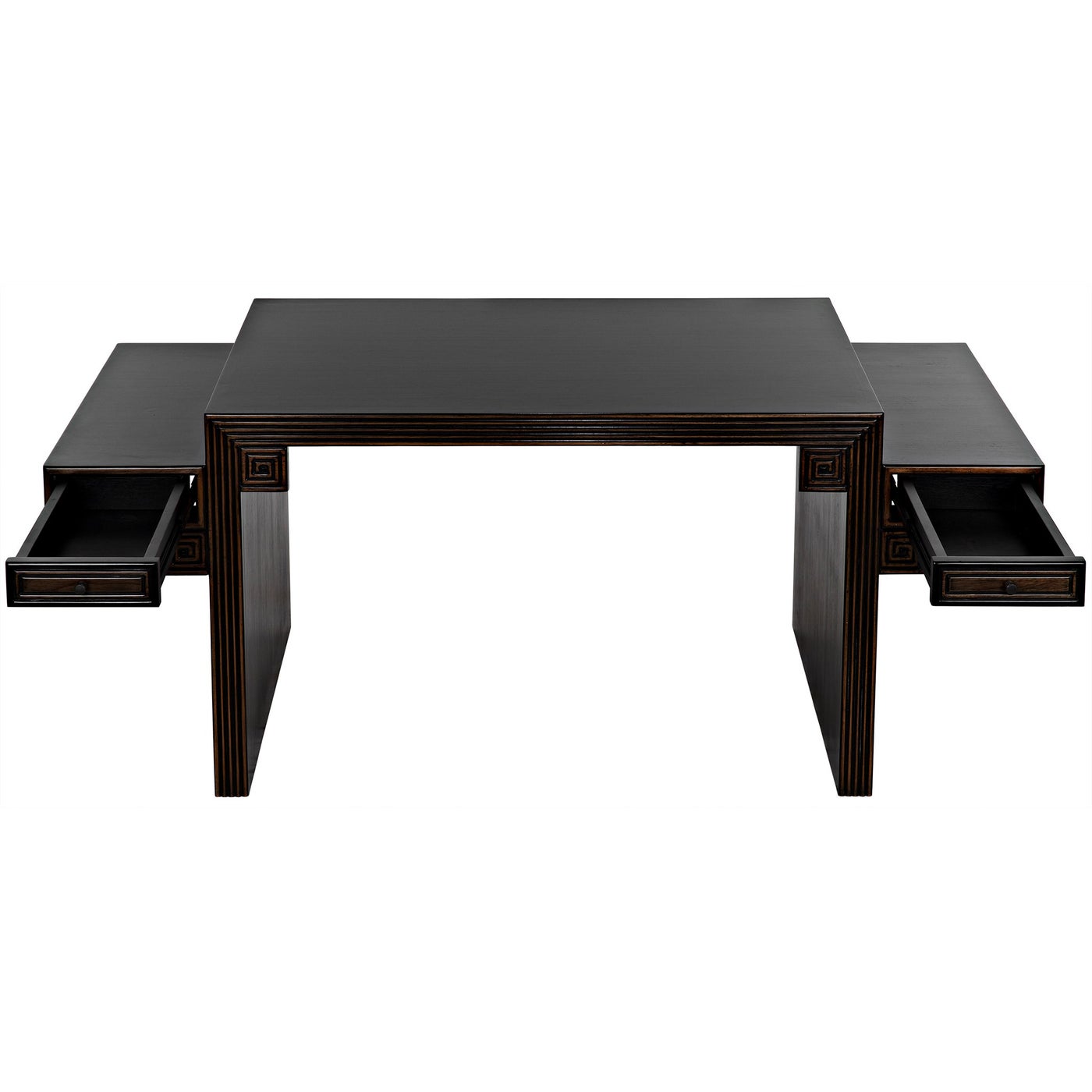 Noir, Barzini Desk - Hand Rubbed Black With Light Brown Trim