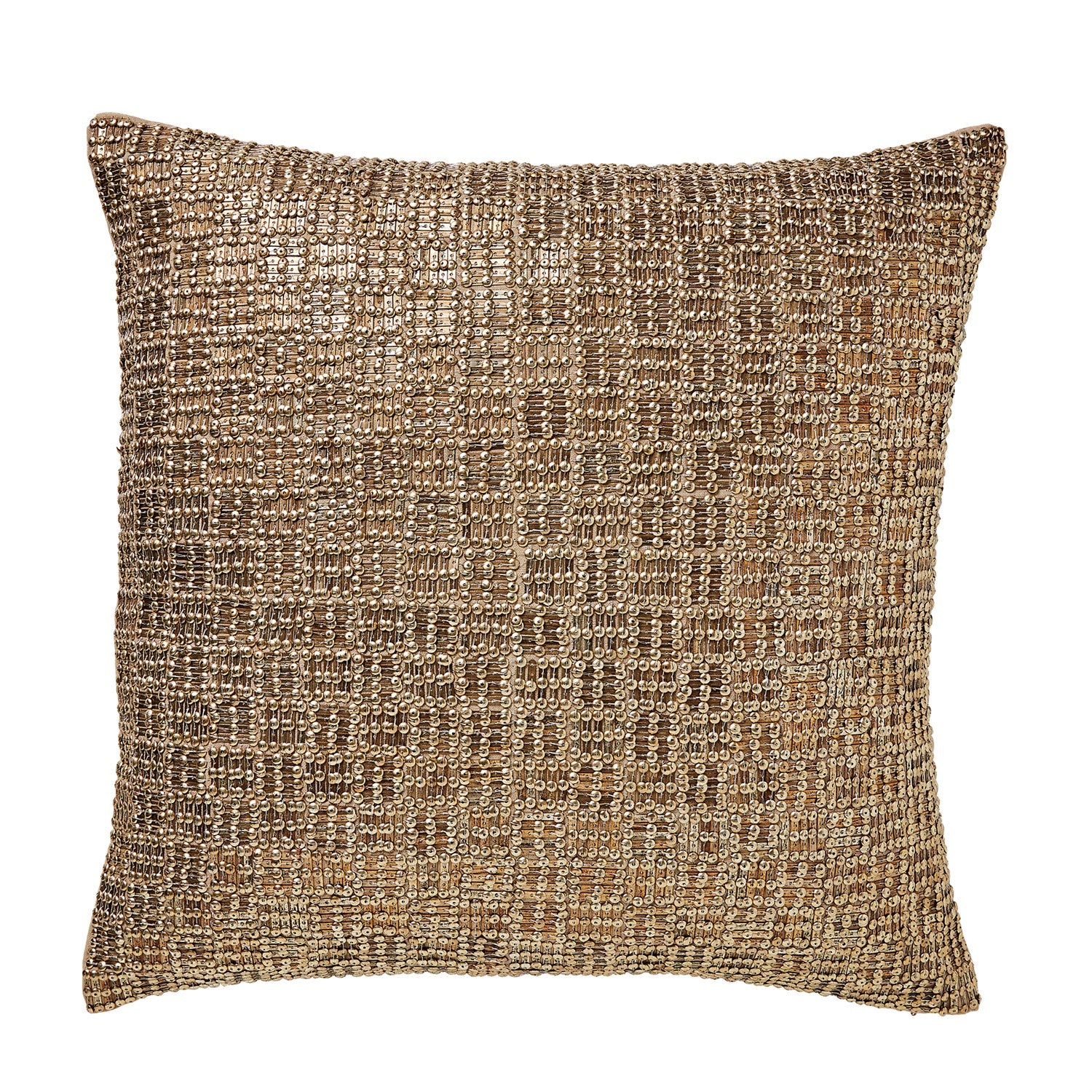 Global Views, Beaded Basketweave Pillow - Antique Gold