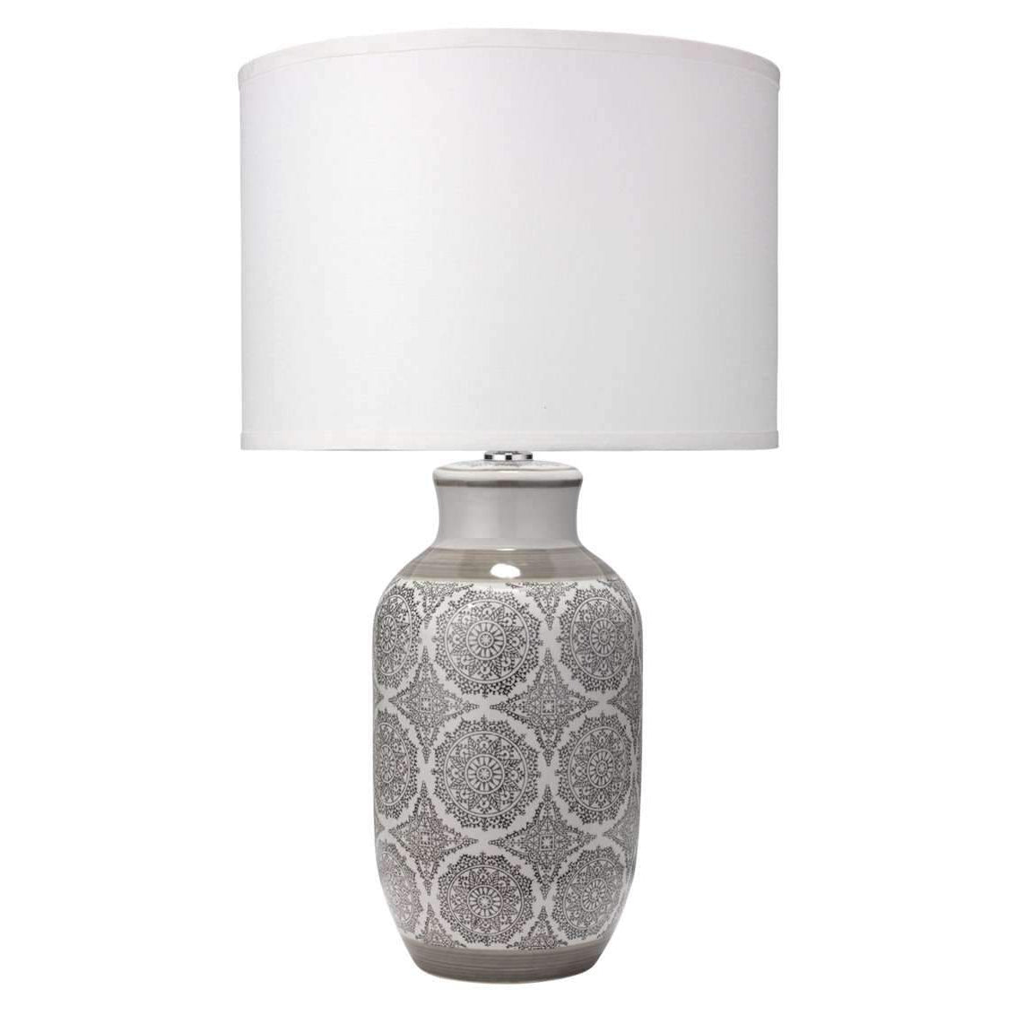 Jamie Young, Beatrice Table Lamp in Grey Ceramic with Classic Drum Shade in Stone Linen