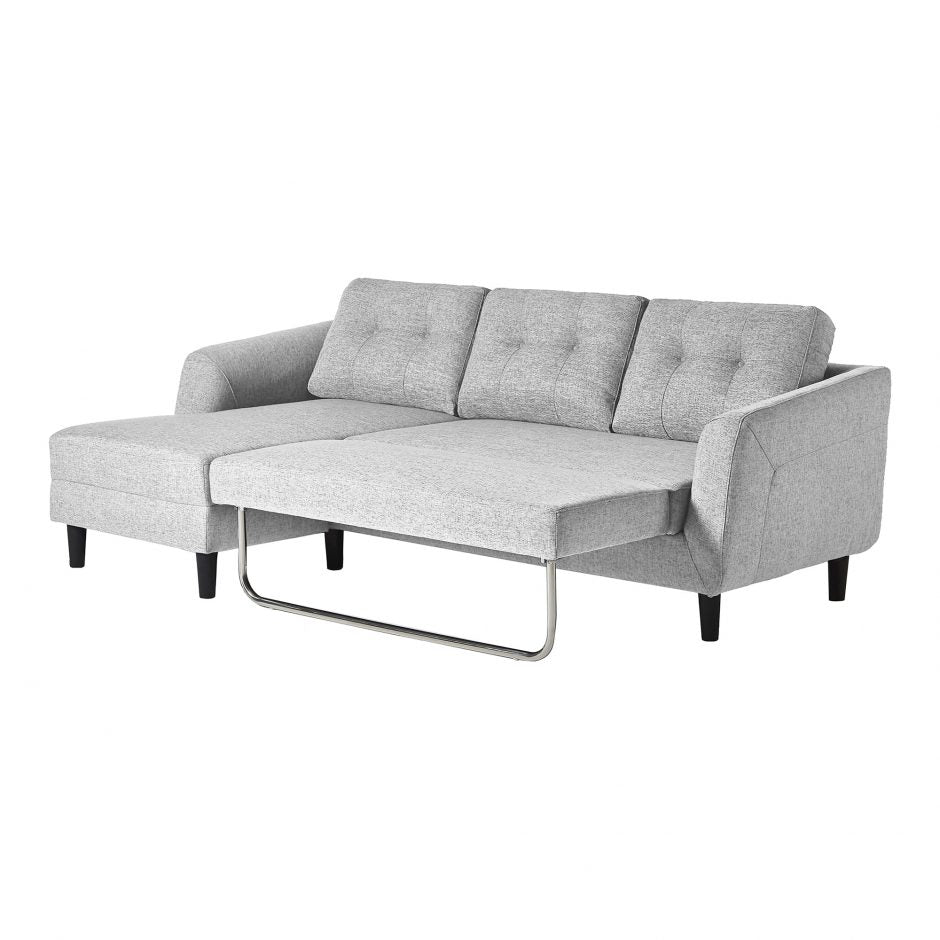 Moes, Belagio Sofa Bed With Chaise Light Grey Left