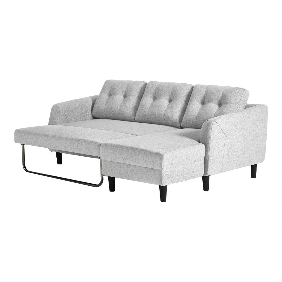 Moes, Belagio Sofa Bed With Chaise Light Grey Right