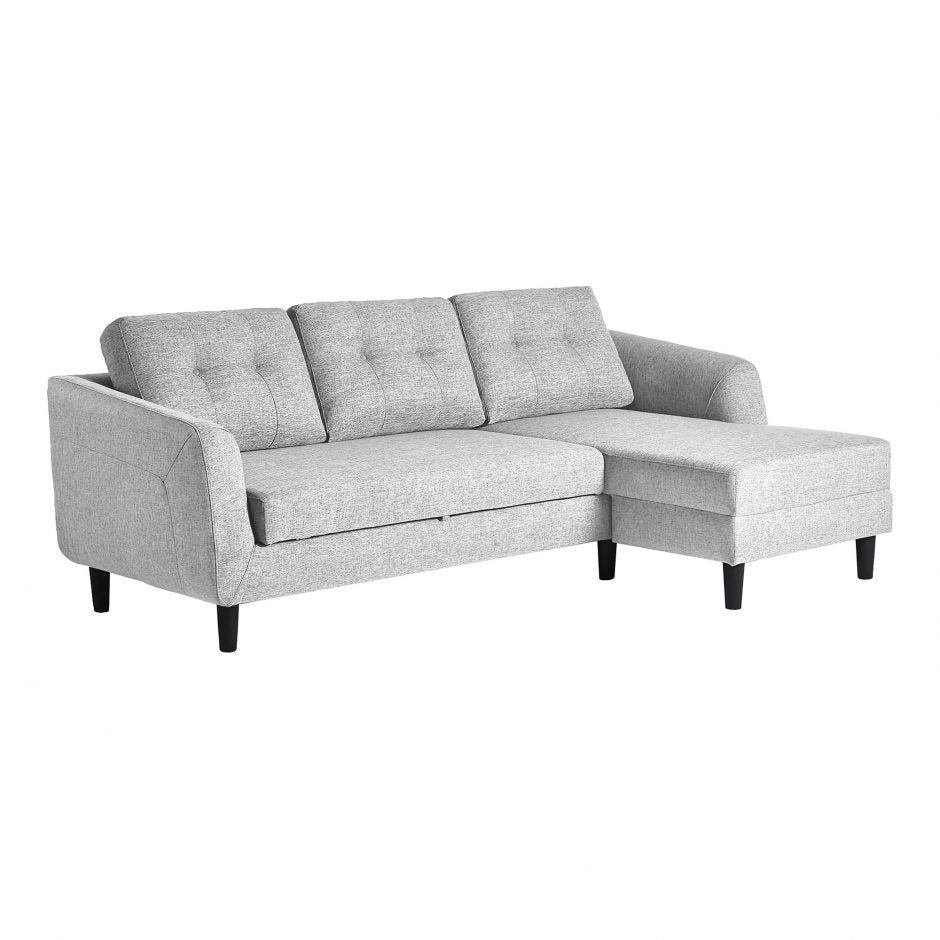 Moes, Belagio Sofa Bed With Chaise Light Grey Right