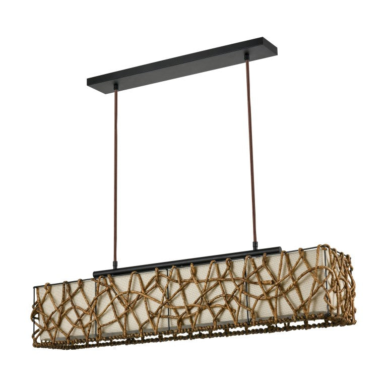 Elk Home, Bindan 39'' Wide 3 - Light Linear Chandelier - Bronze with Natural