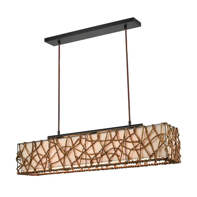 Elk Home, Bindan 39'' Wide 3 - Light Linear Chandelier - Bronze with Natural