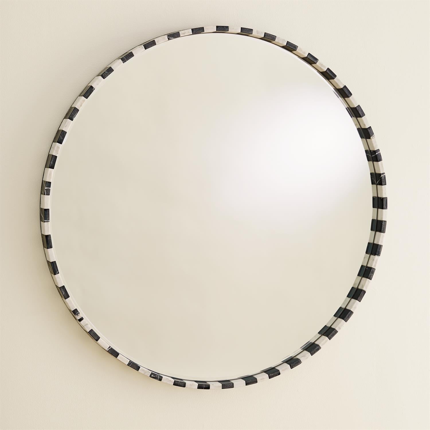 Global Views, Black/White Marble Mirror - Round