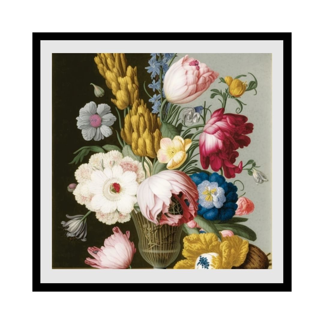 FASart, Blooming Radiance: A Hand-Printed Painting of Colorful Flowers in a Yellow Vase - Limited Edition Print