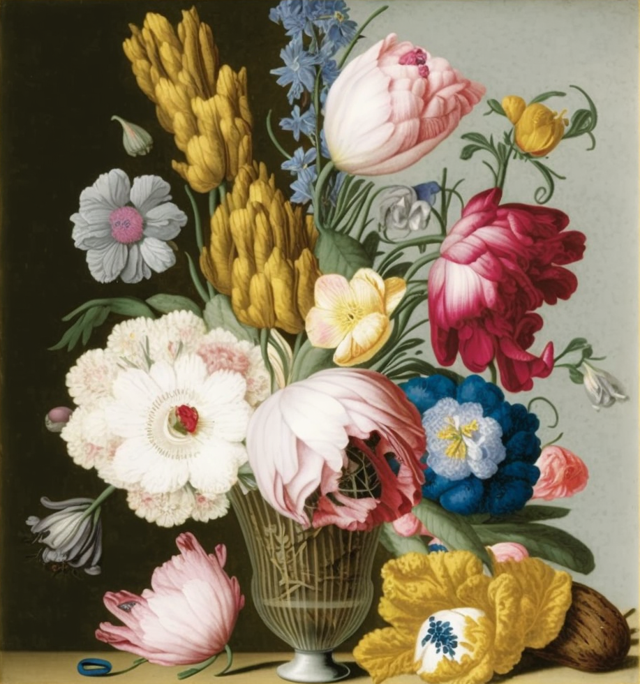 FASart, Blooming Radiance: A Hand-Printed Painting of Colorful Flowers in a Yellow Vase - Limited Edition Print